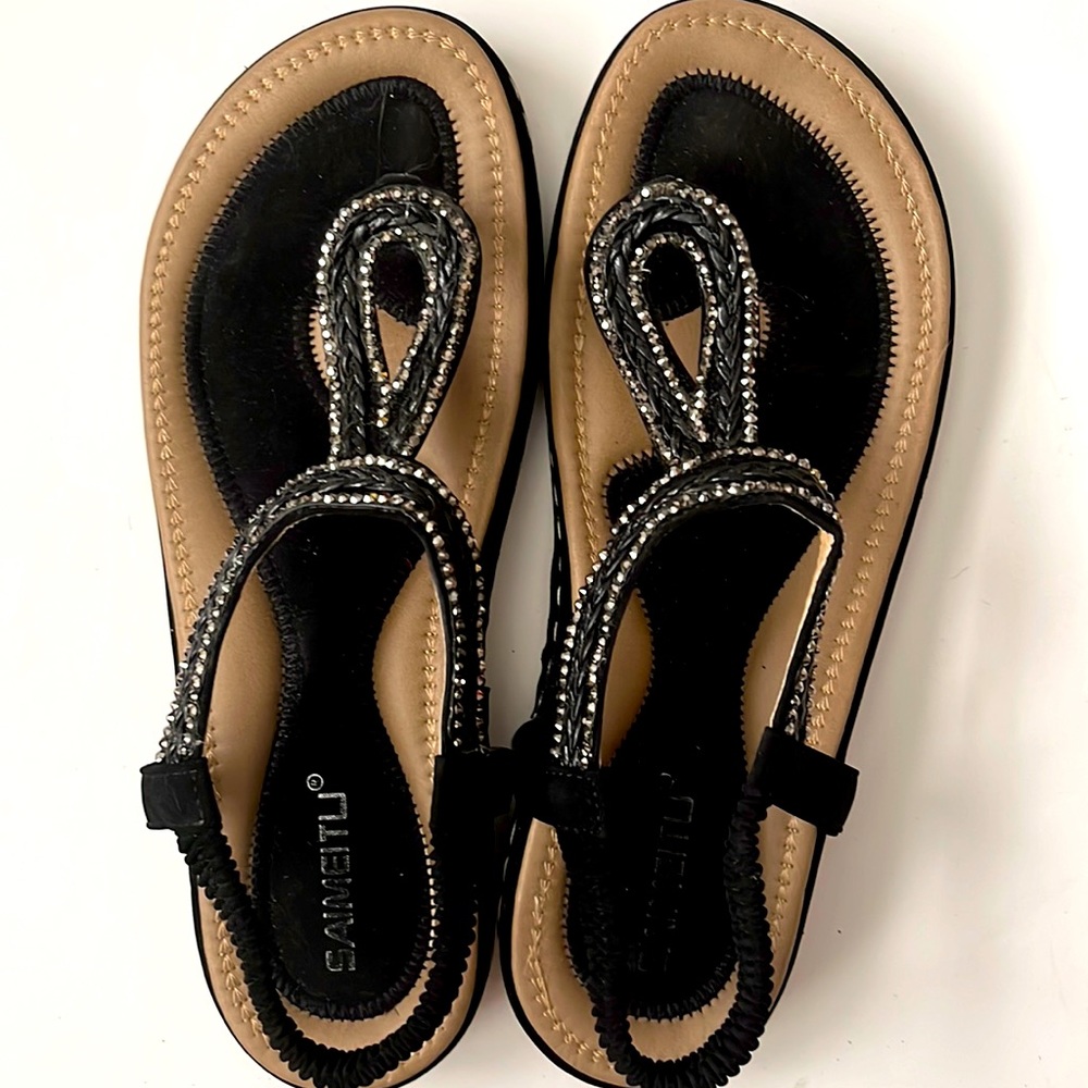 Black sandals with rhinestones size 9.5